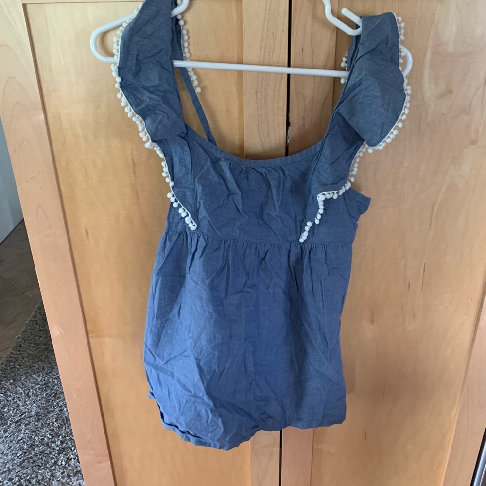 Chambray with white Pom Pom trim XL tank